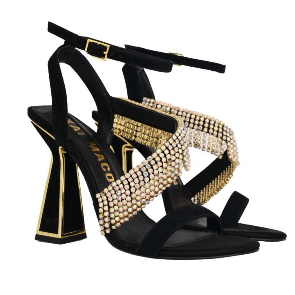 Glamorous Black and Gold Women's Heels - Picture 4 of 9